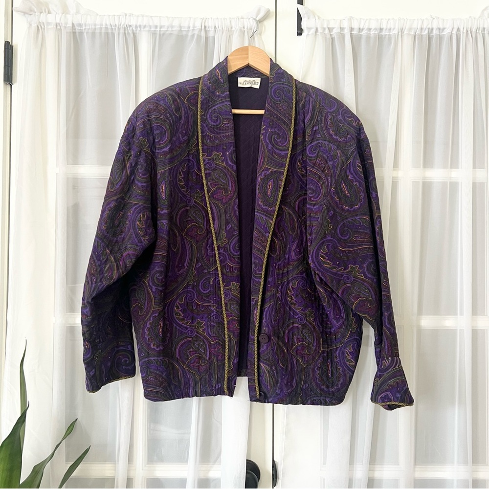 Vintage Ellen Tracy Silk Quilted Purple Paisley Jacket Blazer Sz Small